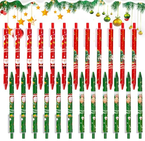 GTJEOI 24 Stück Weihnachten Kugelschreiber, 0,5mm Druck Weihnachtskugelschreiber, Weihnachten Neutral Stift, Druckkugelschreiber für Studenten Kinder Weihnachten Party Geschenke Bag Fillers(4 Stile)