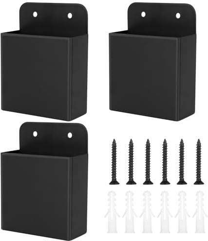 3 Pz Supporto Porta Telecomandi da Parete, Porta Telecomando da Muro, Portatelecomando da Parete in Metallo Nero, Contenitore Scatola Portaoggetti per Telefono Cellulare Chiavi Penne Casa Ufficio