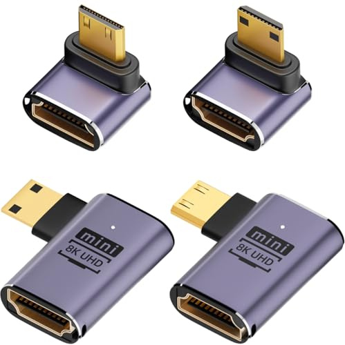DAOKAI 8K Mini HDMI to HDMI Adapter,48Gbps High Speed 2.1 Extender,90 Degree(UP&Down&Left&Right) Mini Male to Female Bidirectional Connector Support 8K@60Hz, 4K@120Hz