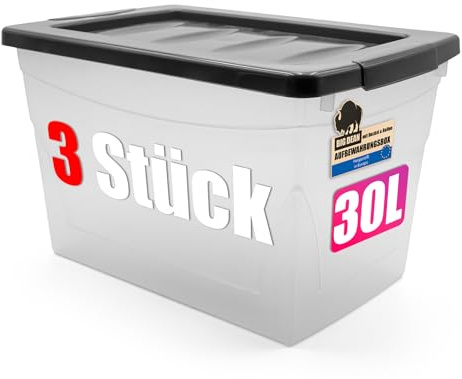 BigDean 3x 30 L Aufbewahrungsbox mit Deckel groß Plastikbox mit Deckel