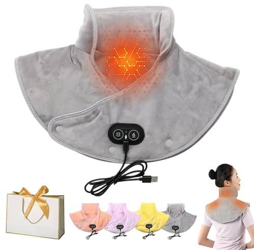 Electric Neck and Shoulder Heating Pad with Vibration, ThermaEase Pro Therapeutic Heat & Vibration Wrap for Instant Neck Pain Relief with 3 Heat Settings, Heated Necks Wrap for Women Man (Gray)