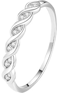 Mesnt Verlobungsring Damen Weißgold, Damen 9 Karat Weißgold Verflochtenes Design mit rundem Diamant-Verlobungsring, Größe 57 (18.1)