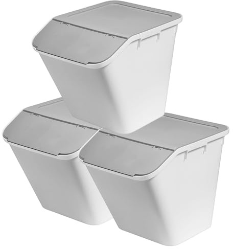 SmartStore Collect Stack-It - 37L Medium (3 Pack) With Lids | Plastic Stackable Recycling Bins For Kitchen, Office & Home | Multi-Purpose Sorting Bin & More