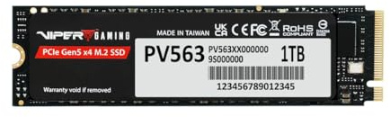 Patriot Viper PV563 1TB Interne SSD - NVMe PCIe Gen 5x4 - M.2 2280 - Sequenzielles Lesen/Schreiben (CDM): bis zu 14.000 MB/s - 7.500 MB/s - PV5631TBM28H