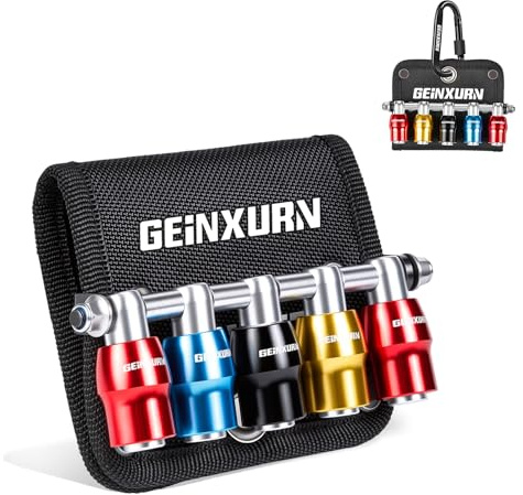 Geinxurn 5Pcs 1/4” Shank Bit Holder Set, Magnetic Drill Bit Holder with Polyester Belt Loop Organizer, Double Lock Quick Release & Change Aluminum Bits Storage with Carabiner for Outdoor Work