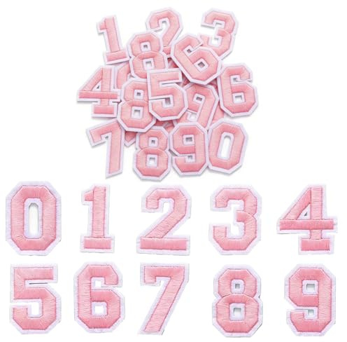 KEJOL 40 Pcs Iron on Numbers for Clothes, Pink 0-9 Iron on Numbers Patches, 1.8 Inch Embroidered Patches Number Transfers for Clothes, Dress, Hat, Socks, Jeans, DIY Accessories
