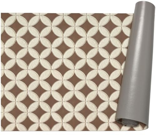 ANRO Küchenläufer Teppich Läufer Flur Küchenteppich rutschfest Küchenmatte PVC abwaschbar Flurläufer pflegeleicht Runde Fliesen Beige 260 x 67 cm