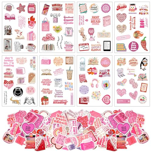 160pcs Bookish Pink Cartoon Stickers for Teens Girls | Waterproof, Reusable Vinyl, For Kindle Scrapbook Water Bottle Laptop, Cute Aesthetic Decals