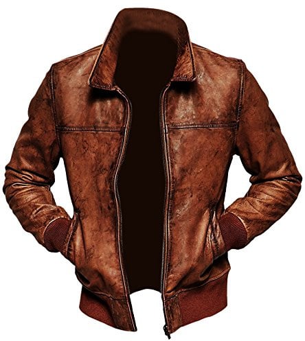SHOP OF JACKETS LIMITED Giacca Bomber da Uomo Biker Vintage Distressed Marrone Invernale in Pelle, marrone, XL