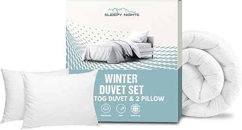 SleepyNights King Duvet 15 Tog and 4 Pillows Extra Hot Heavy Winter Quilt | Cotton Rich | Extra Hot Winter Warmth | Non-Allergenic & Washable | UK Made | King Size Bedding (225x220cm)