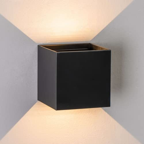 KosiLum Wandleuchte Cubic – Licht warmweiß Beleuchtung für Wohnzimmer Flur Terrasse – Innenleuchte oder Außen moderne LED-Leuchtmittel integriert, Aluminium, Schwarz, Cubic Dimmable