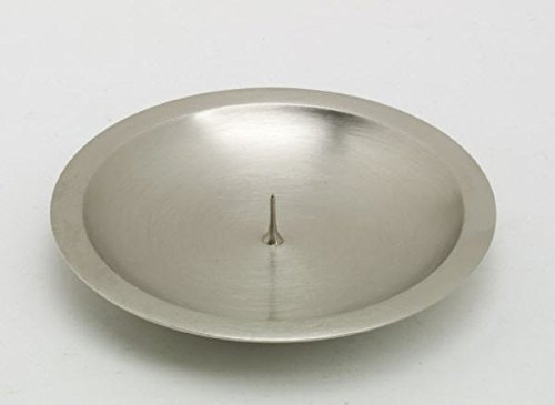 Kerzenteller mit Dorn, Dekoteller Messing matt vernickelt Silber für Kerzen Ø 10 cm