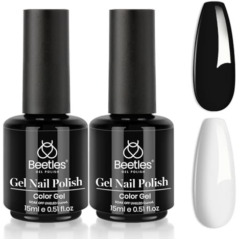 Beetles Gel Nail Kit- 2 Pcs 15ml Black White Colors Gel Set Soak Off LED Nail Art Manicure DIY at Home Christmas Gifts Decoration