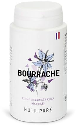 Nutripure | Huile de Bourrache BIO | Hydratation Naturelle et Souplesse de la Peau | Huile Vierge Extraite à Froid | Riche en Acide Gras Gamma Linolénique | 90 gélules 500mg | 1 mois | Made in France