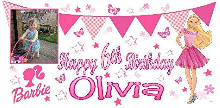 PERSONALISED Barbie Birthday Banner Party Decorations Large 4ftx2ft Any Name Age with Photo (122x61cm) first 1st 2nd 3rd 4th 5th 6th 7th 8th 9th 10th Girls