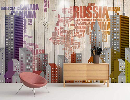 ZXCHEE Fototapete Weltkarte Englisch Städtische Gebäude 150x105cm Tapete Kinderzimmer Vliestapete Wohnzimmer Schlafzimmer Wandtapete Deco