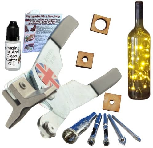Stained Glass Kit Stained Glass Tools, Stained Glass Cutter and Running Pliers All in One Tool, Glass Drill Bit and Glass Hole Saw for Holes in Plant Pots, Glass Blocks, China or Glass Bottle Lamps.