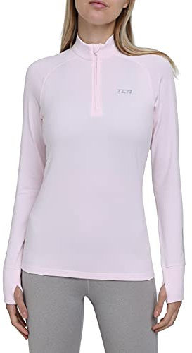 TCA Women's Winter Run Half-Zip Long Sleeve Running Reflective Training Workout Outdoor Athletic Top - Pink Touch, S