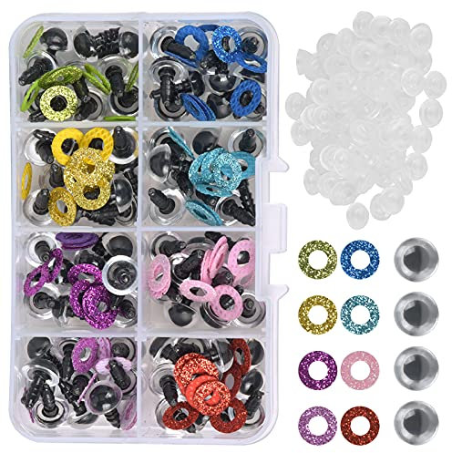HQdeal Puppen Sicherheitsaugen,80 STK Plüschtier Sicherheitsaugen, Colorful Kunststoff Sicherheitsaugen Set mit Unterlegscheiben für Puppe,häkeltiere,DIY Spielzeug(10mm)