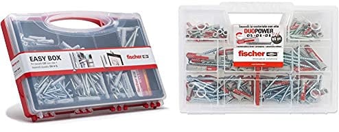 Fischer Kit Easy Box, Set di 252 Tasselli UX con Ganci Appendi Quadro e Viti Assortite per Fissaggio su Muro Pieno e Mattone forato, 513433 & 544546 Kit Duopower Tasselli Universali con Vite