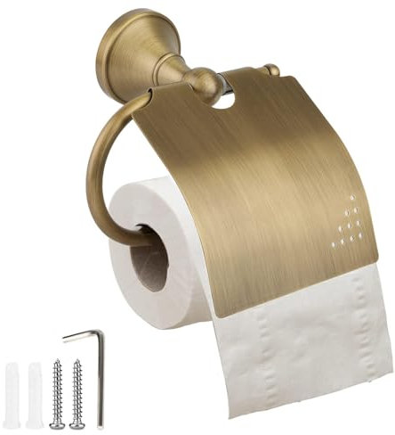 Cyrank Toilettenpapierhalter Gold, Toilettenpapierhalter Antik, Vintage Klopapierhalter Gold, WC-Papierhalter mit Deckel, Klopapierhalter Messing Mit Deckel, WC-Rollenhalter, Geschnitzt Antik