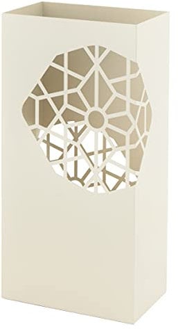 Baroni Home Porte Parapluie en Métal Rectangulaire en Style Moderne Décoré, Porteparapluies avec Crochets et Bac d'égouttement Amovible, Blanc, 25X15X50 cm