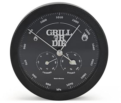 GRILL OR DIE Wetterstation Wetterwarte aus Edelstahl Kombination Barometer Thermometer Hygrometer