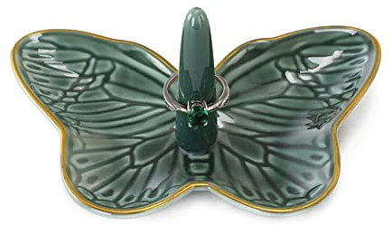 VINCOMIC Grüner Schmetterling aus Keramik, dekorativer Schmuckhalter, für Geburtstag, Erntedankfest, Weihnachten, Hochzeit, Geschenke für Frauen