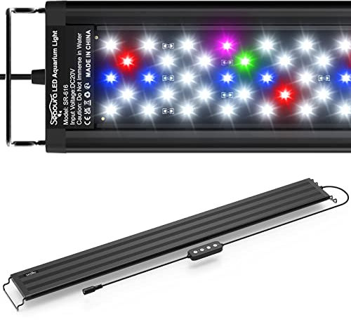 SEAOURA Led Aquarium Light for Plants-Full Spectrum Fish Tank Light with Timer Auto On/Off, Adjustable Brightness, White Blue Red Green Pink LEDs with Extendable Brackets for Freshwater (77-90cm)