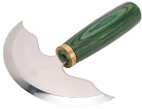 Couteau Demi-lune en Cuir, Coupe-cuir en Acier avec Manche en Bois pour L'artisanat du Cuir Demi-lune