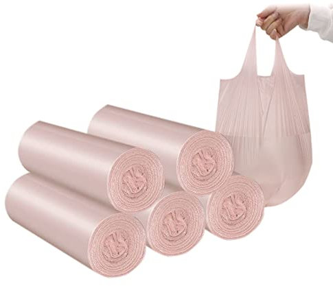 Bolsas de basura de baño de 4 galones, 5 rollos/100 asas pequeñas bolsas de basura para oficina, cocina, dormitorio, bolsas de basura coloridas portátiles (oro rosa, 100 unidades)