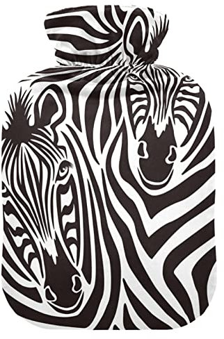 YOUJUNER Wärmflasche mit Tier Zebra Print Bezug 1 Liter Große Wärmflasche Warm Komfort Handfüße Wärmer