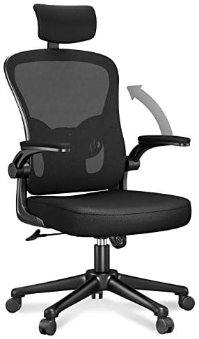 naspaluro Office Desk Chair with Flip-Up Armrest High Back Ergonomic Computer Chair with Adjustable Headrest and Lumbar Support Executive Swivel Chair for Home and Office - Black
