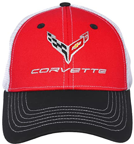 JH DESIGN GROUP Herren Chevy Corvette C8 Logo Cap Verstellbare Rot & Weiß Hut, Rot & Weiß, Einheitsgröße