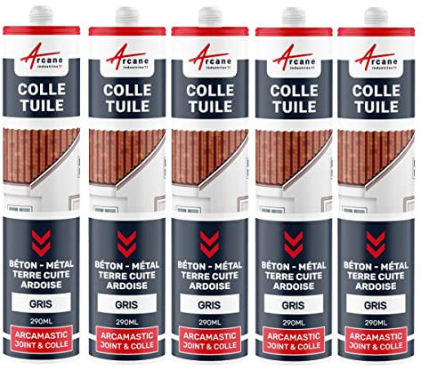 Colle, tuile, mastic souple pour tous matériaux - 290 ml x 5 Gris securité - RAL 7004 - ARCANE INDUSTRIES