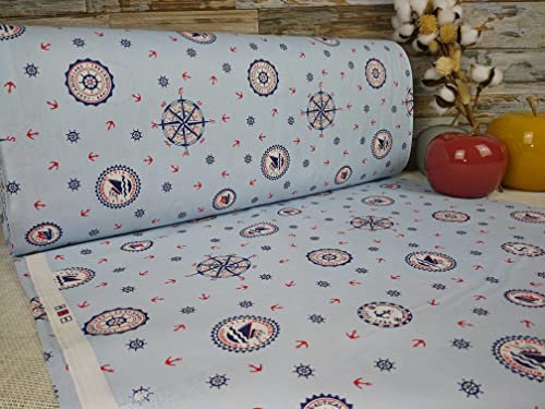 240cm Extrabreit Popeline Baumwolle Stoff Meterware ab 50cm 100% Baumwollstoff Stoffe Bastelstoff ÖKO-TEX Ranforce Kinderstoffe Stoffe Kinder Jungs Mädchen Babystoffe Baby Maritim VP0K007 (Muster 2)