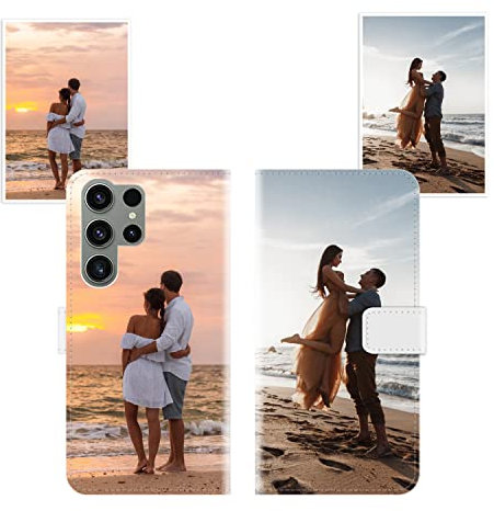 Sunrive Personalisierte hülle kompatibel mit Samsung Galaxy S23 Ultra Handyhülle Benutzerdefiniert,Schutzhülle Lederhülle handykette universal Etui mit Eigenem Foto Bild Text Individuelle