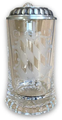 Bierkrug Glas mit Bayernraute und Zinndeckel - Glasbierseidel 0.5l - Gerne mit persönlicher Gravur