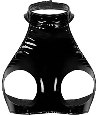 iiniim Herren Wetlook BH Tops Lack-Optik Brustfrei Bralette Neckholder Sissy Bikini Tops Ouvert BH Bustier Unterhemd Tank Tops Dessous Unterwäsche Schwarz 3XL