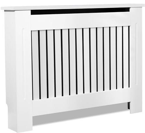 Radiator Cover White Radiator Cover, Vertical Slatted Modern Radiator Covers MDF Wood Cabinet Shelf Heating Covers for Living Room, Hallway, 19D x 111.5W x 83.2H CM