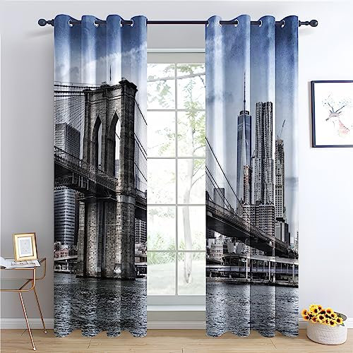 Exquisite Verdunkelungsvorhänge „New York“-Vorhänge für Schlafzimmer und Wohnzimmer, Verdunkelungsvorhänge mit 90-Grad-Länge – wärmeisolierte Ösenvorhänge, gemusterte Fenstervorhänge, 116,4 x 228,6 cm