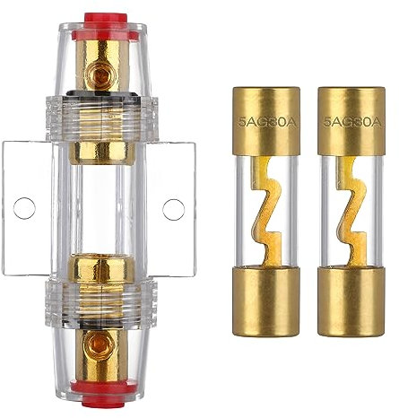 VEXUNGA Portafusibili AGU Portafusibile Placcato Oro con 2 Pezzi Fusibili AGU Audio Vetro 30A per Impianto Stereo Auto Amplificatore Automobilistica