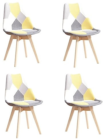 BenyLed - Juego de 4 sillas de comedor escandinavas de lino, de cocina, con patas de haya, color amarillo