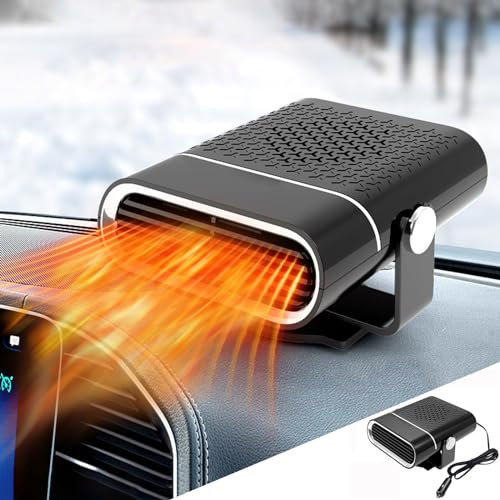 DAZZTIME Calefactor Coche Mechero Portátil,12V 150W Portátil Calentador Coche,Calentador De Coche,Calefacción y Ventilador de Refrigeración 2 en 1,Calentador De Coche Portátil,Rotación 360°