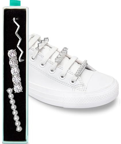 leazy Bling - Schuhschmuck für Sneakers, Freizeitschuhe – Schuh Schmuck Clips in Gold & Silber mit Strassteinen, Perlen - Schnürsenkel Anhänger für Mädchen und Damen