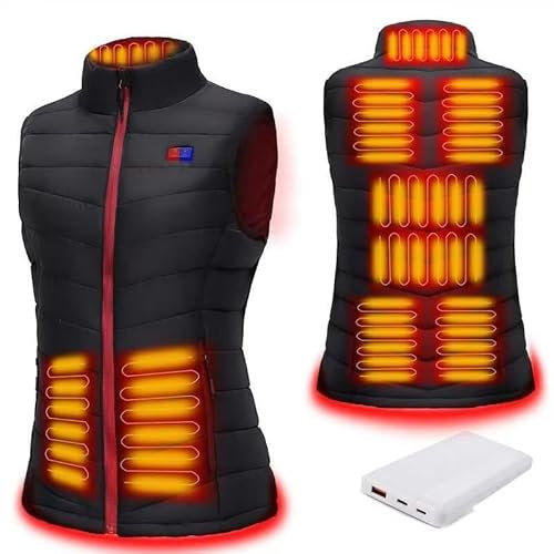 Beheizbare Weste, Beheizte Weste Damen mit 9 Heizzone,Heizjacke mit 15000mAh Powerbank,Beheizte Jacke mit powerbank für Outdoor Motorrad Skifahren(L)