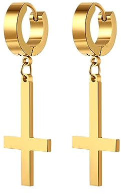 Cupimatch Kreuz Ohrringe Gold Ohrstecker Inverted Cross Creolen Edelstahl Ohrringe Gothic Herren Damen Upside Down Kreuz Ohrringen