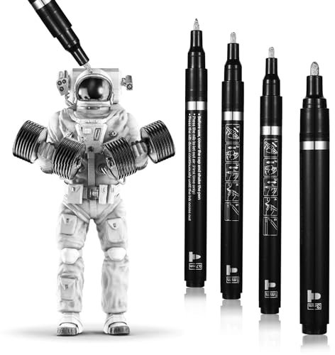 NQEUEPN 4st Chrom Lackstifte, Flüssige Spiegel Chrom Marker für Kunststoffmodelle Metall Reparaturset Reifen DIY Metallisches Silber Wasserfest Hochglänzende Reflektierende Marker (0,7mm/1mm/1mm/3mm)