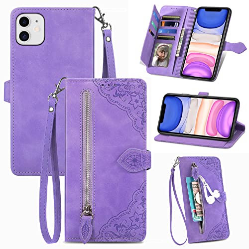 JayModCase Coque pour iPhone 11 (6,1 Pouces), PU Portefeuille Rabat Fermeture aimantée étui en Cuir [Antichoc TPU] [Fonction Support] [Dragonne] Étui pour iPhone 11 - Violet