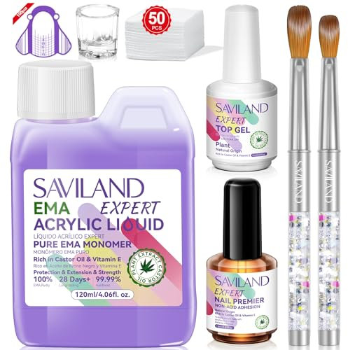SAVILAND Monomer Acrylic Liquid: 120ml Pure EMA Expert Acrylic Monomer Liquid Plant-based Nail Primer Top Gel Nail Extension Carving Acrylic Nail Brush Nail Form Monomer For Acrylic Nails Manicurist